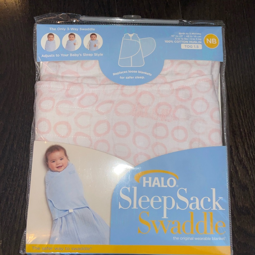 Halo 0-3 month Sleep sack swaddle (white and pink)